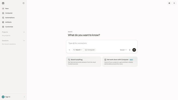 Perplexity homepage
